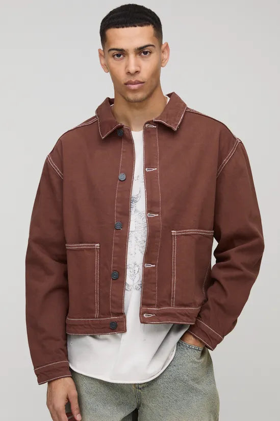 Boxy Harrington Contrast Stitch Denim Jacket