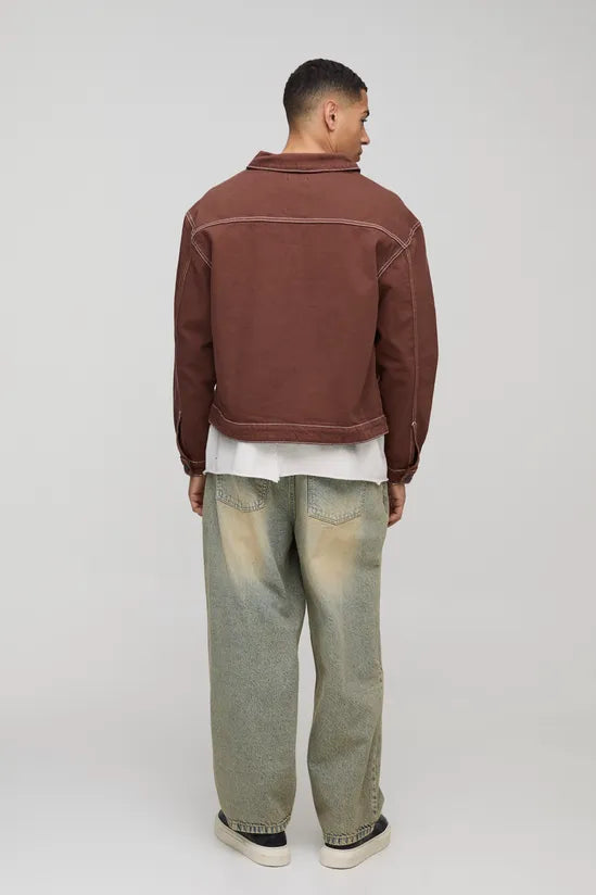 Boxy Harrington Contrast Stitch Denim Jacket
