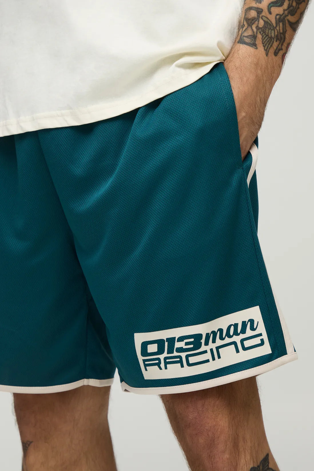 Oversized Man Racing Dropped Crotch Mesh Shorts