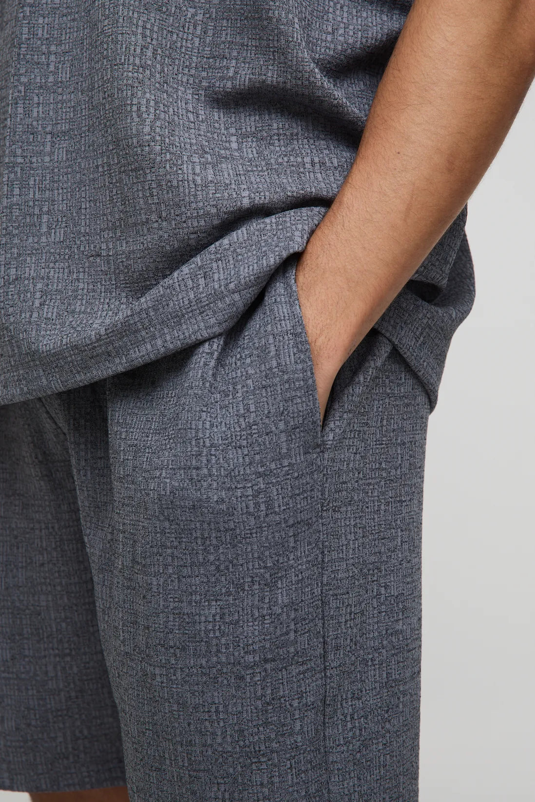 Relaxed Mid Length Textured Stripe Shorts