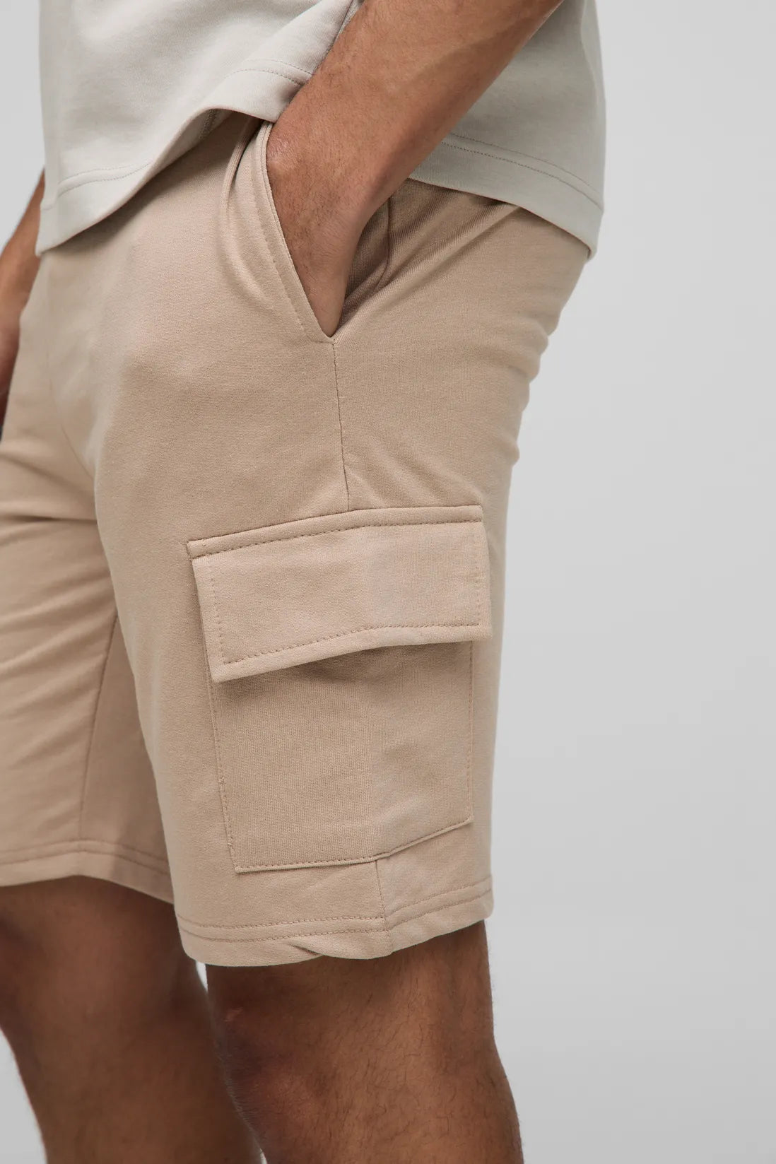 260GSM Loopback Basic Slim Fit Mid Length Cargo Shorts