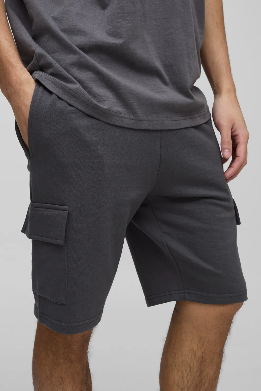 260GSM Loopback Basic Slim Fit Mid Length Cargo Shorts