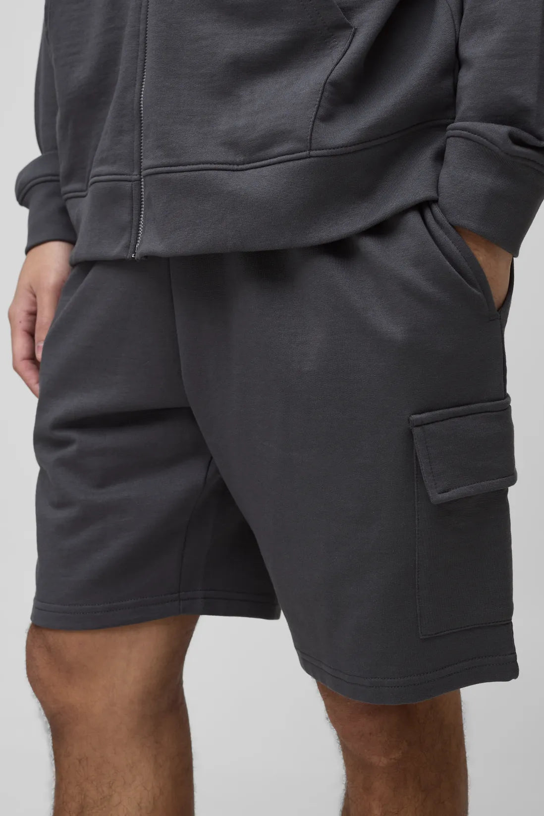 260GSM Loopback Basic Relaxed Fit Mid Length Cargo Shorts