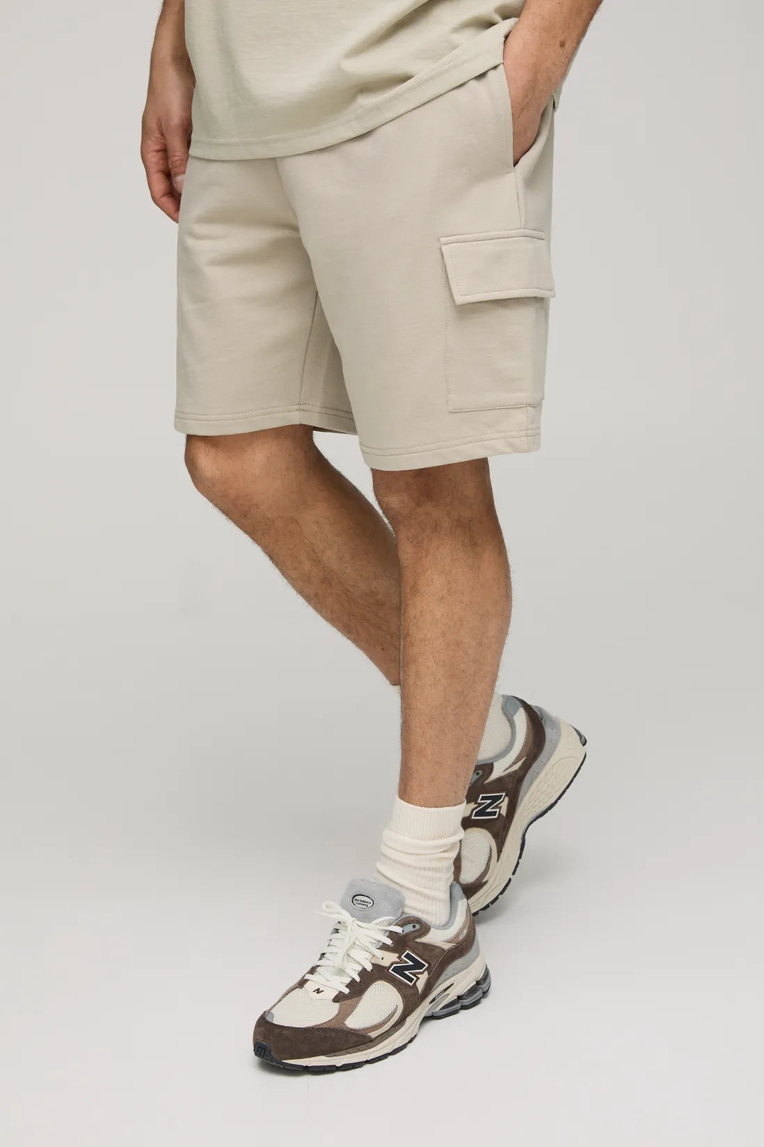 260GSM Loopback Basic Relaxed Fit Mid Length Cargo Shorts