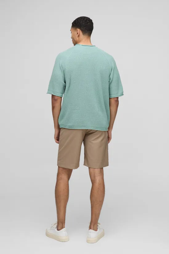 Regular Fit Waffle Raw Trim Knitted T-Shirt