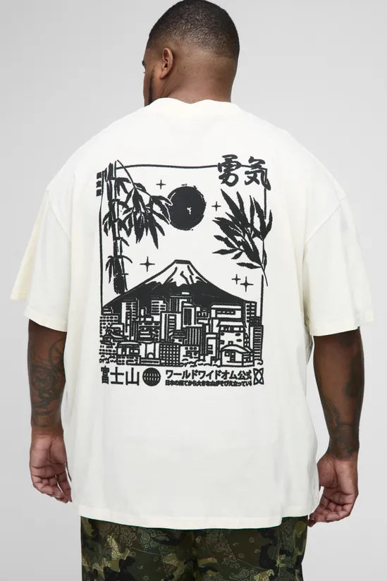 Plus Oversized Extended Neck Volcano Graphic T-shirt