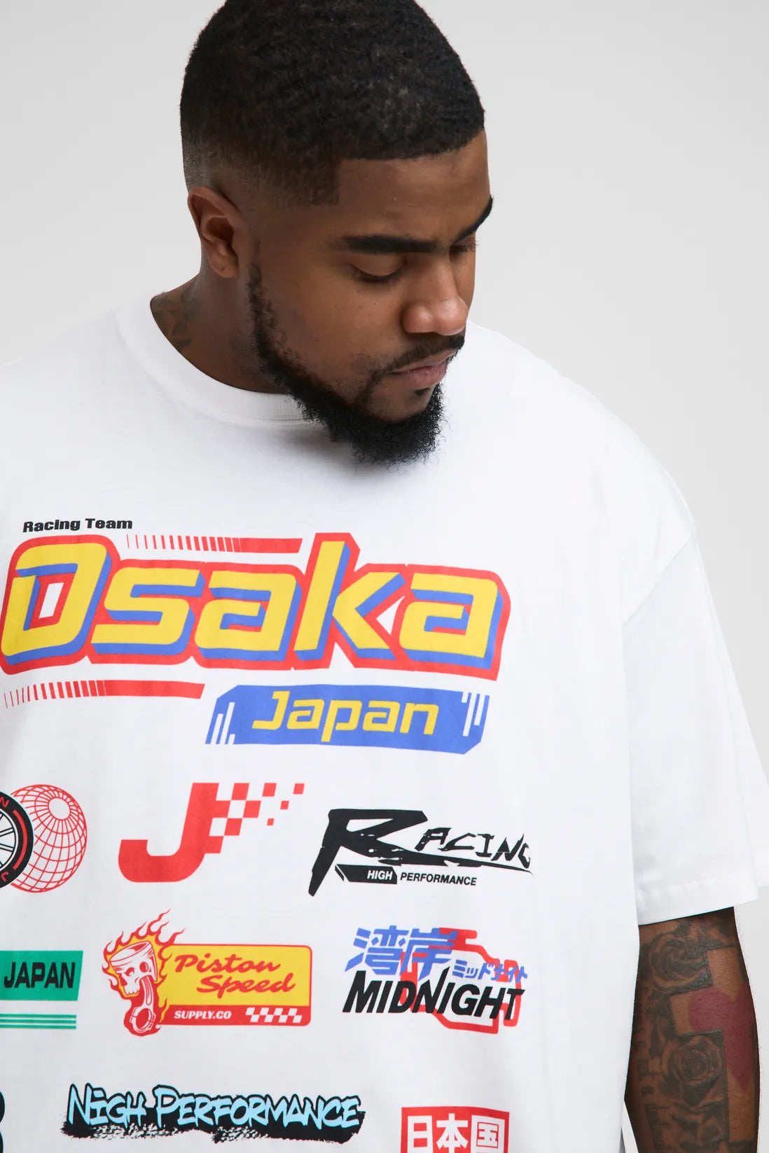 Plus Oversized Japan Moto Badge Print T-Shirt