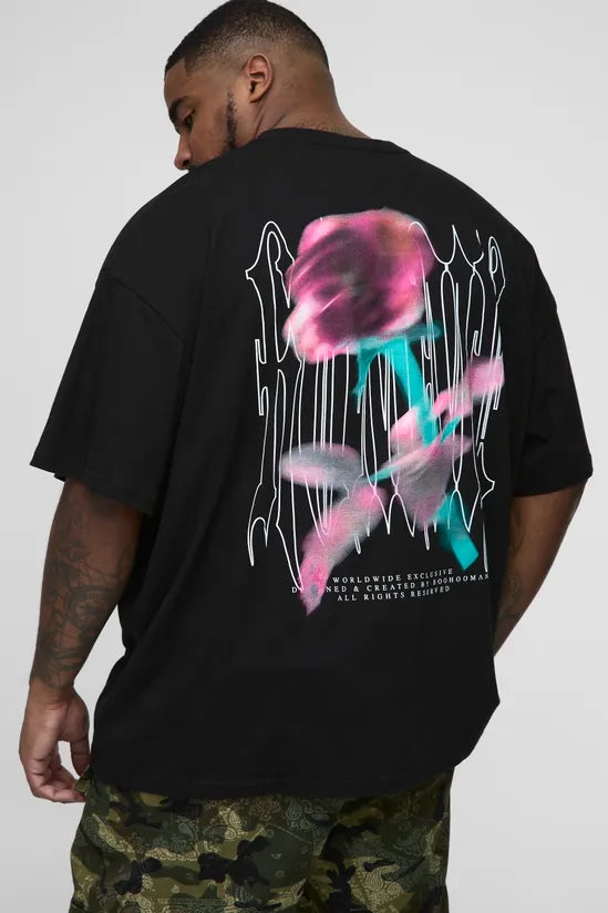 Plus Oversized Gothic Rose Print T-Shirt