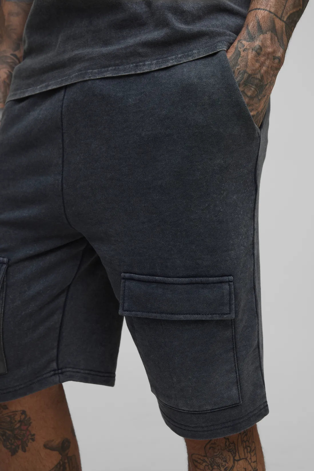 Tall Loose Fit Cargo Acid Wash Jersey Shorts