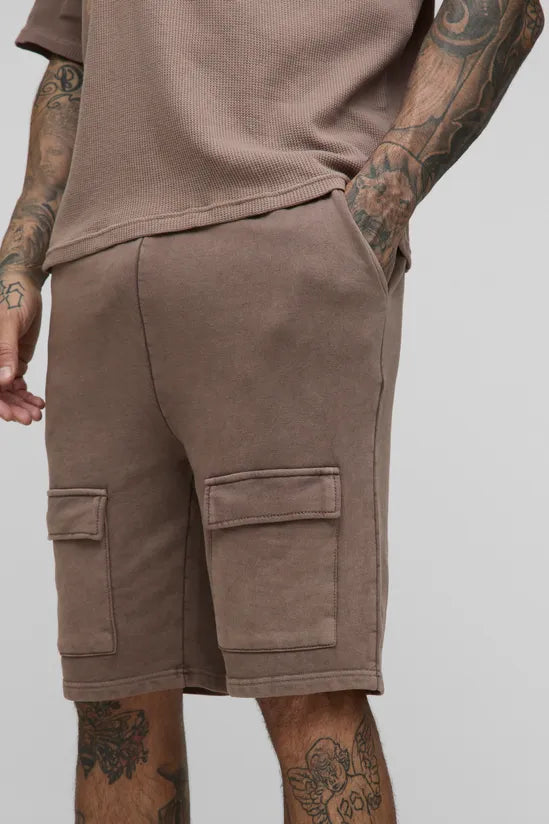 Tall Loose Fit Cargo Acid Wash Jersey Shorts