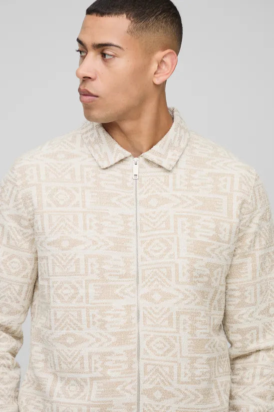 Jacquard Aztec Harrington Jacket