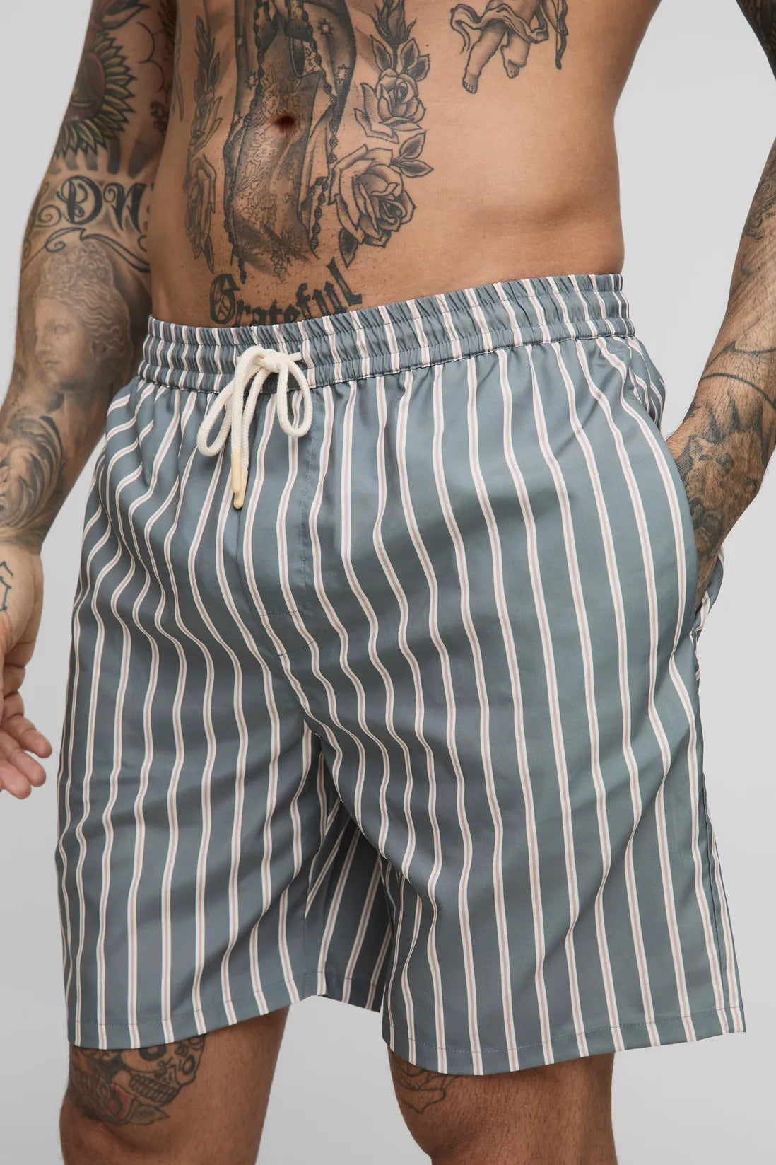 Tall Mid Length Stripe Swim Short
