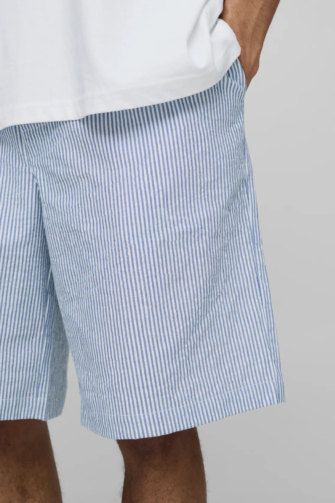 Elasticated Baggy Striped Seersucker Shorts