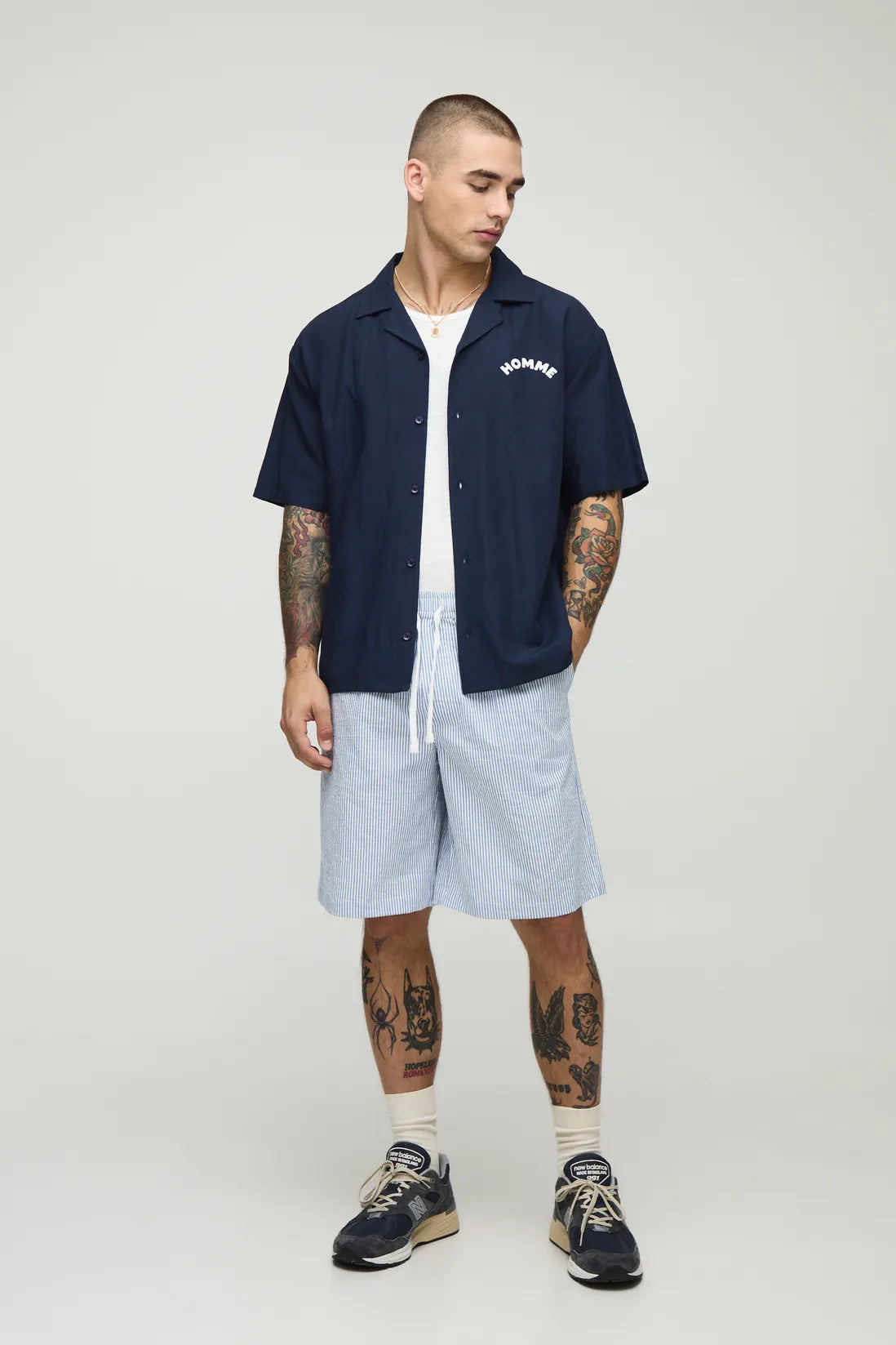 Elasticated Baggy Striped Seersucker Shorts