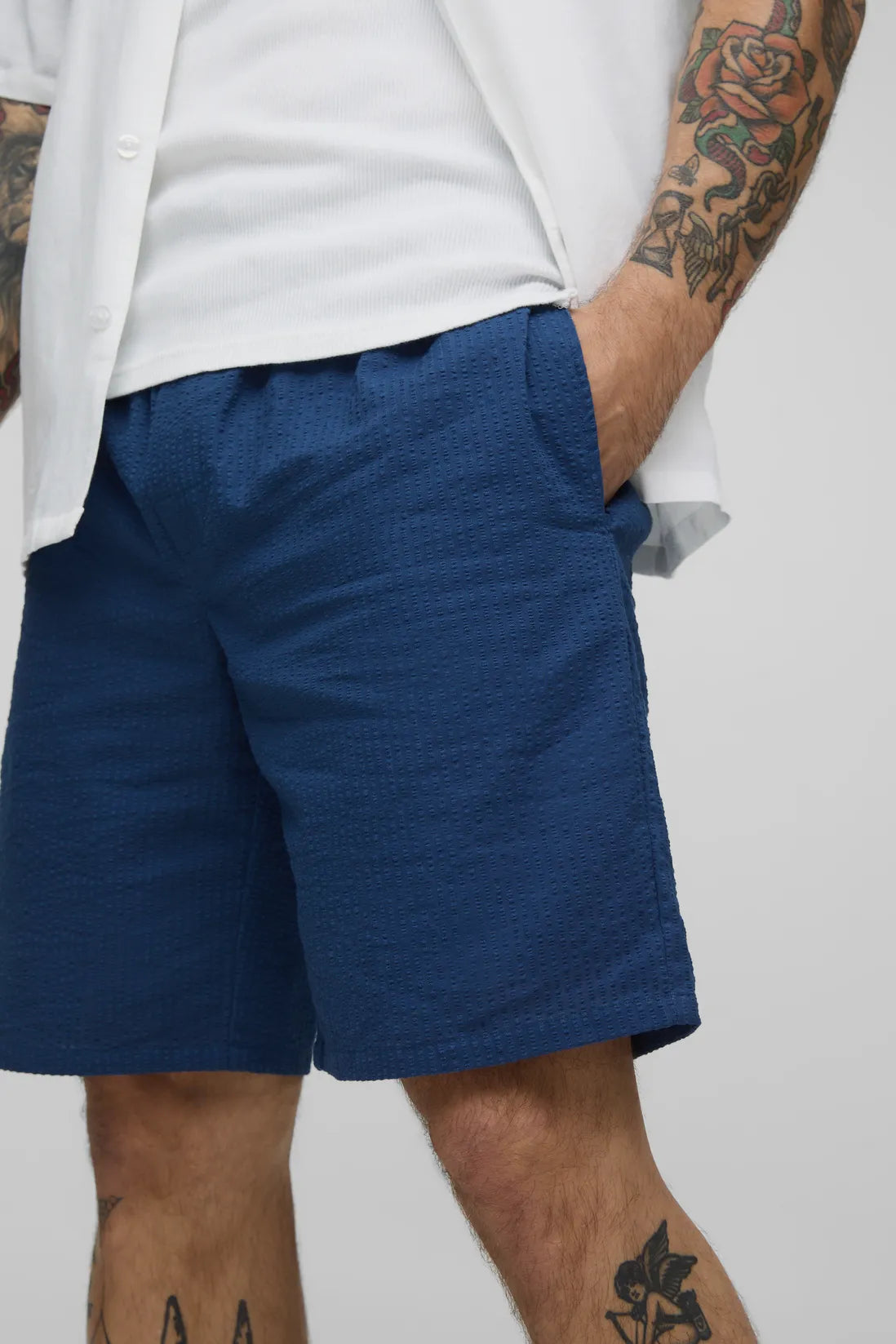 Elasticated Regular Fit Plain Seersucker Shorts