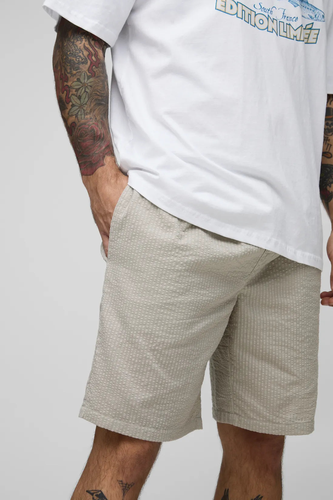 Elasticated Regular Fit Plain Seersucker Shorts