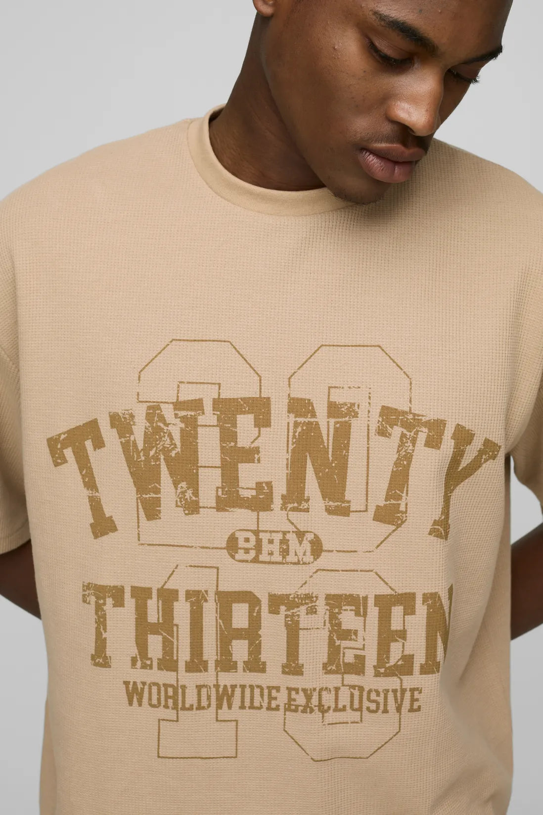 Oversized Boxy Waffle Varsity Printed T-Shirt