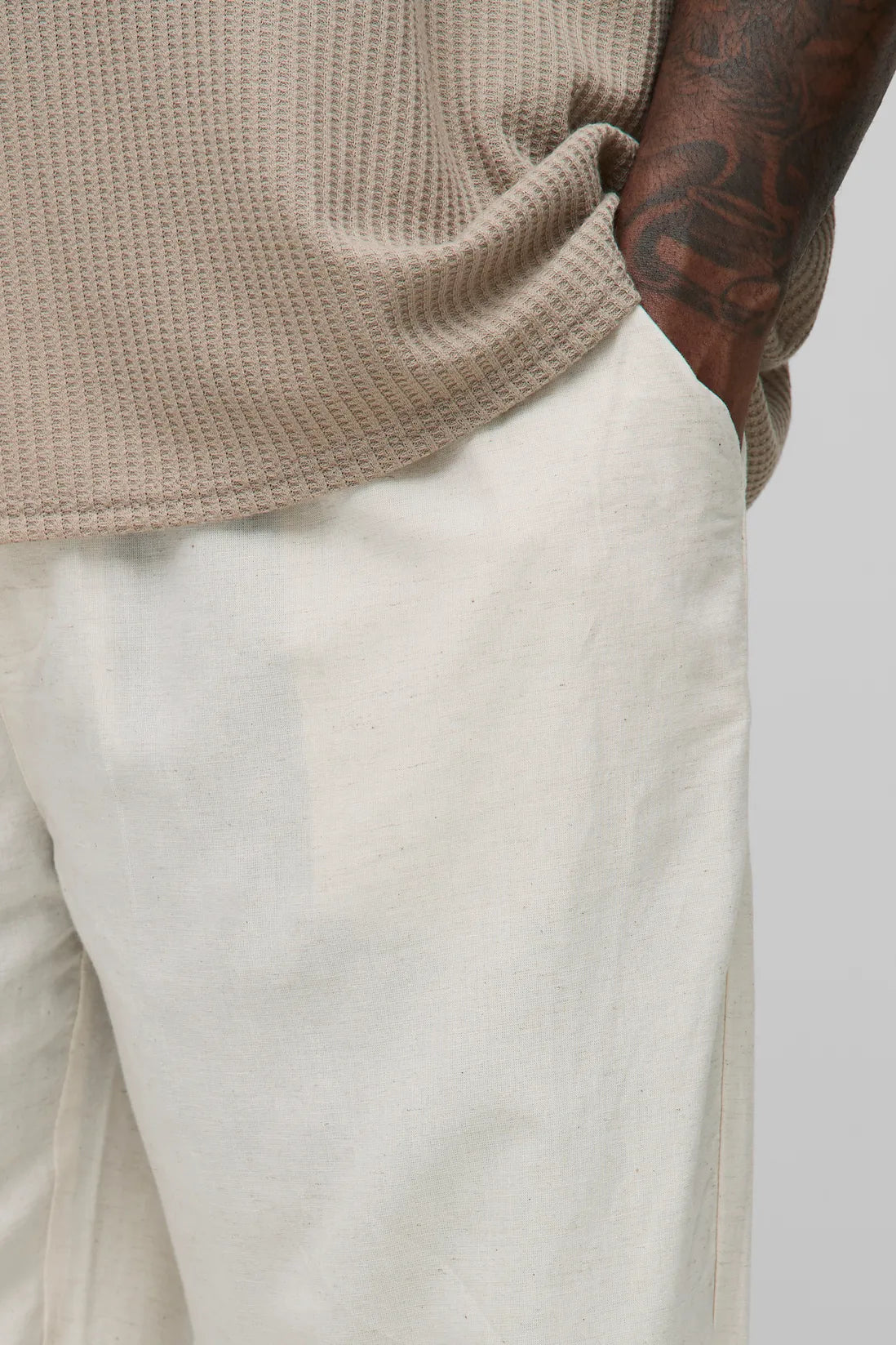 Plus Linen Look Elasticated Waist Relaxed Trousers