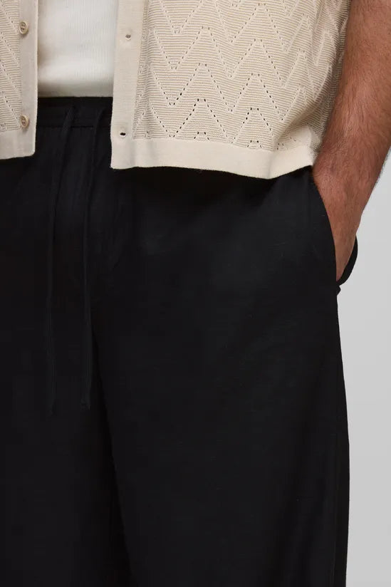 Plus Linen Look Elasticated Waist Baggy Trousers