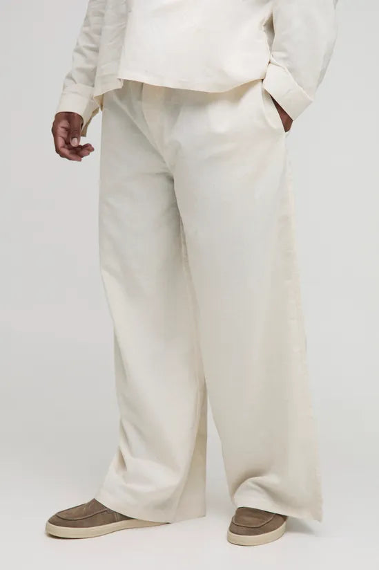 Plus Linen Look Elasticated Waist Baggy Trousers