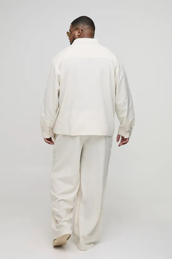Plus Linen Look Elasticated Waist Baggy Trousers