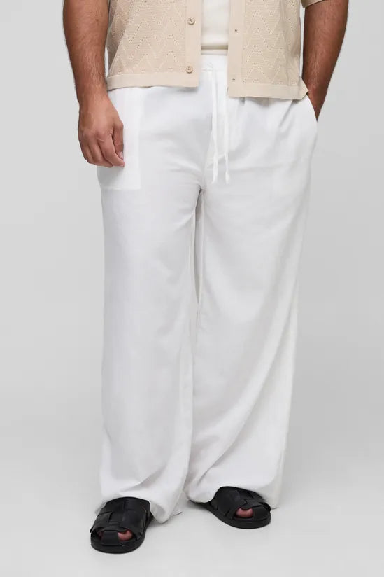 Plus Linen Look Elasticated Waist Baggy Trousers