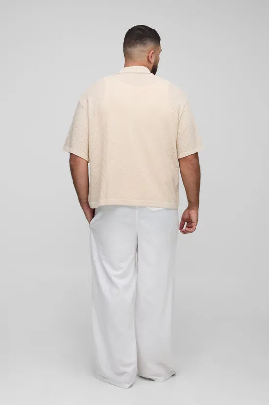 Plus Linen Look Elasticated Waist Baggy Trousers