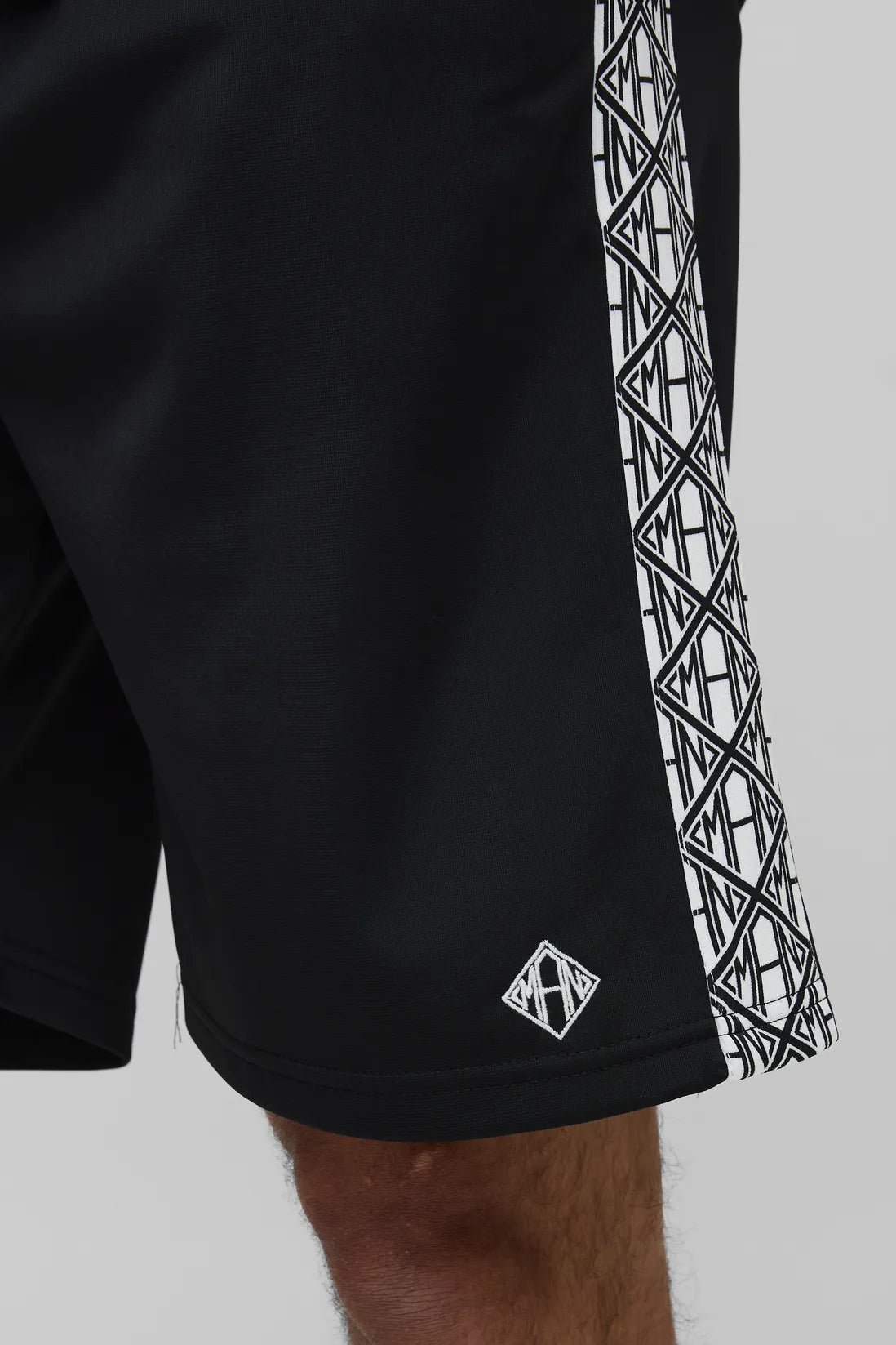 Relaxed Mid Length Branded Tape Detail Shorts