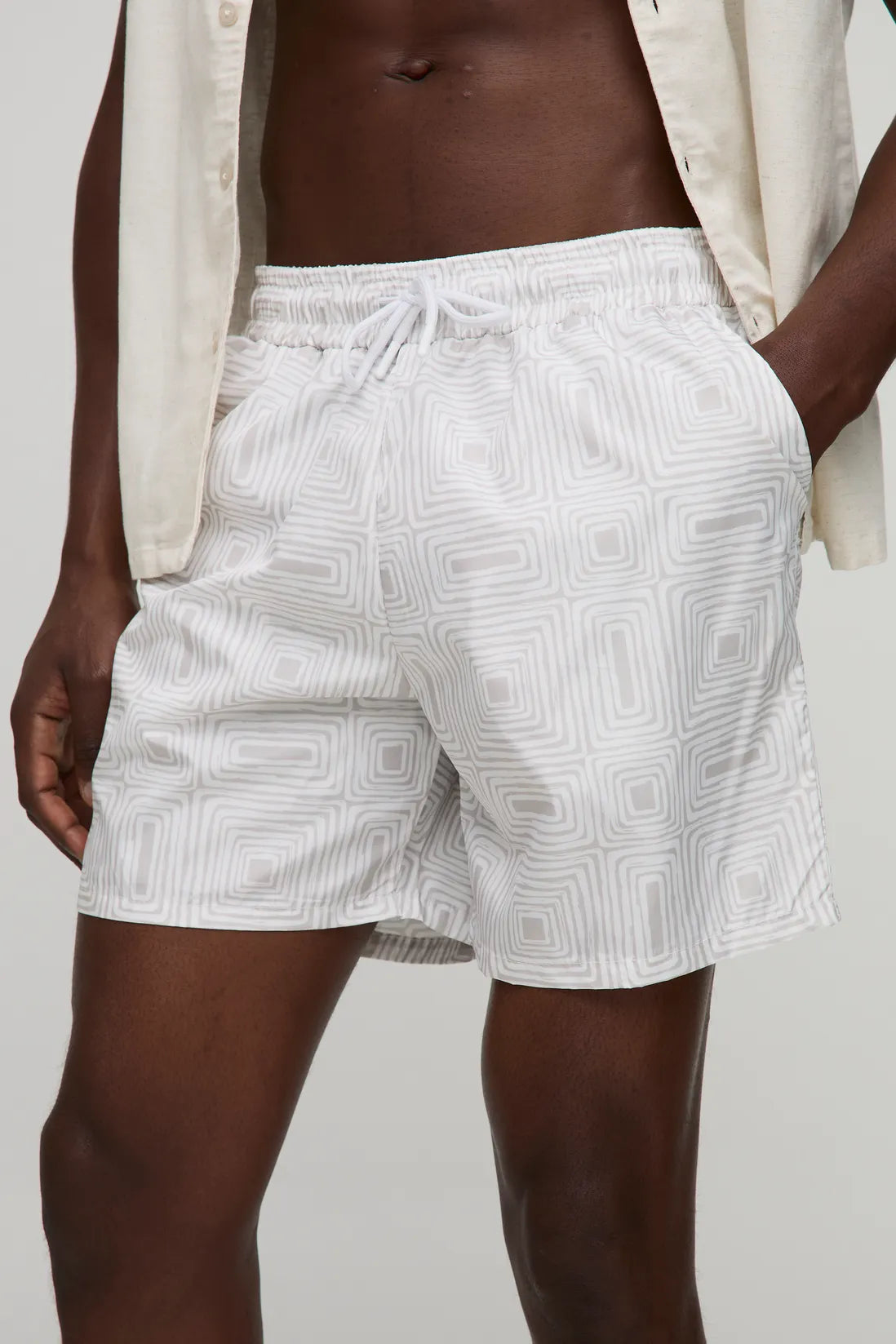 Pattern Printed Mid Length Swim Short