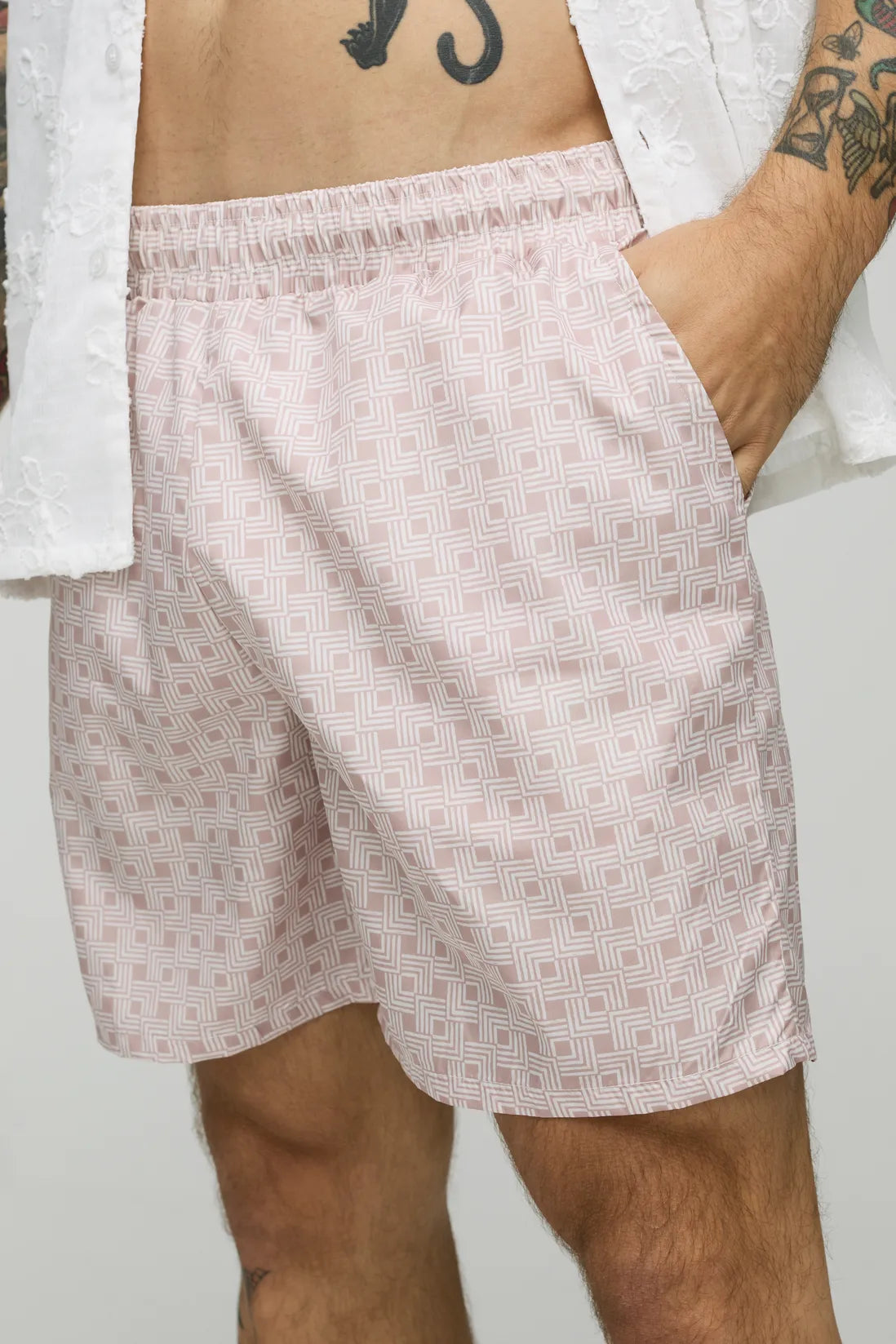 Mid Length Geo Print Swim Shorts