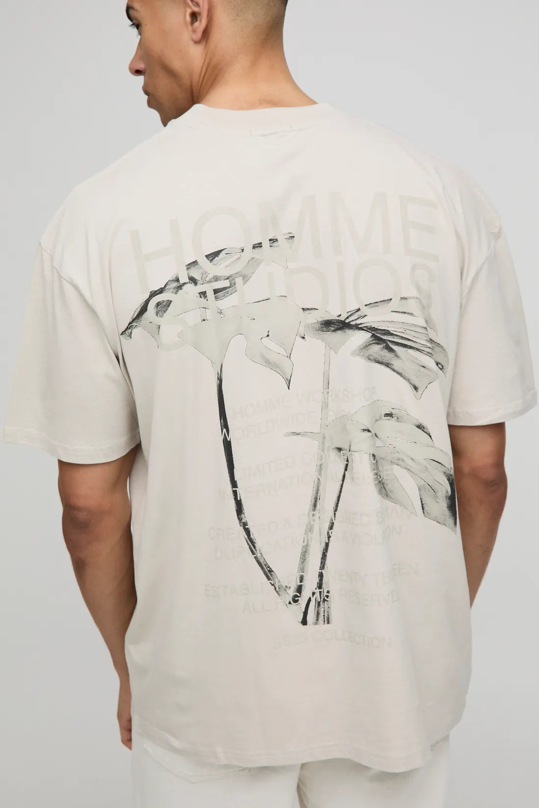 Oversized Extended Neck Homme Studios Floral Print T-Shirt