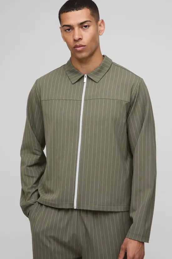 Regular Fit Stripe Harrington Jacket