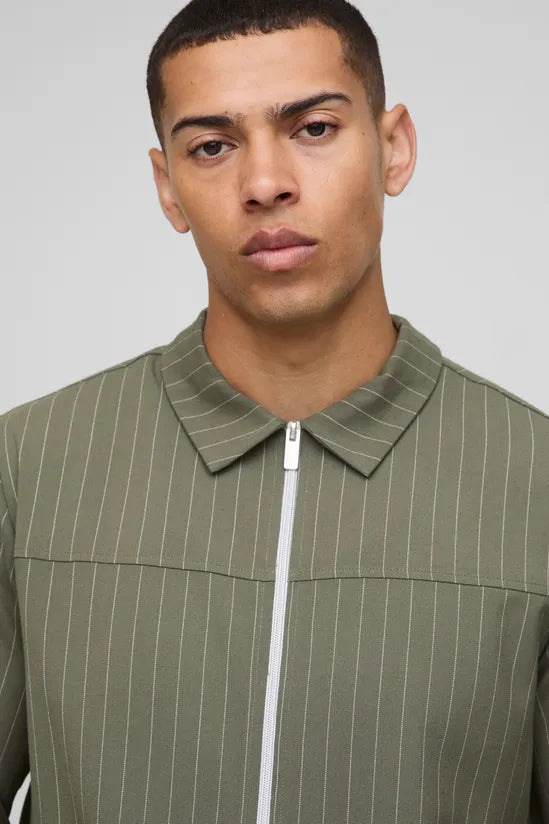 Regular Fit Stripe Harrington Jacket