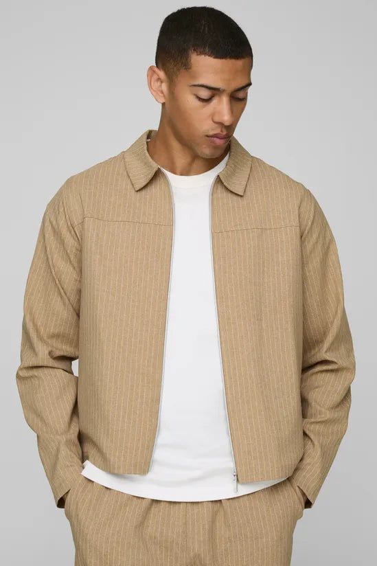 Regular Fit Stripe Harrington Jacket