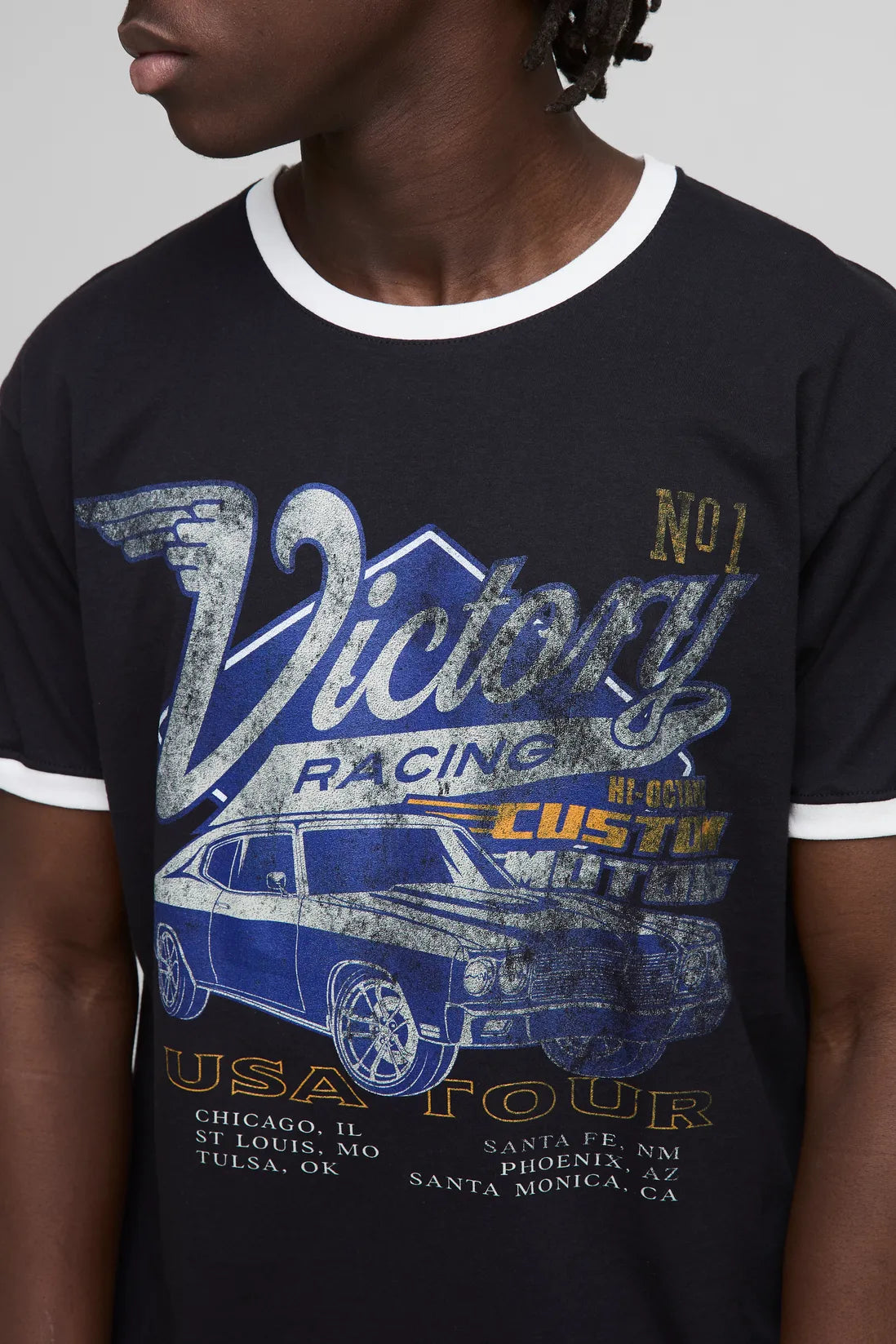 Regular Fit Vintage Car Graphic Ringer T-Shirt