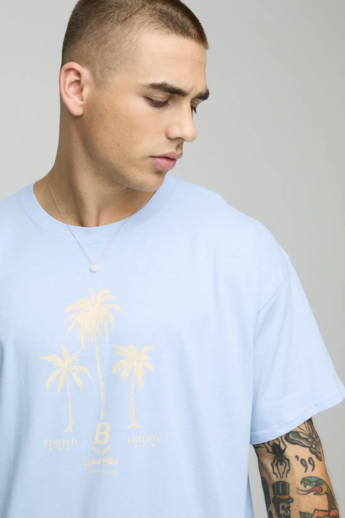 Oversized Triple Palm Print Graphic T-Shirt