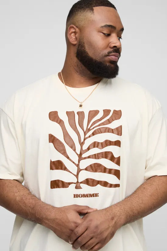 Plus Oversized Leaf Puff Print T-Shirt