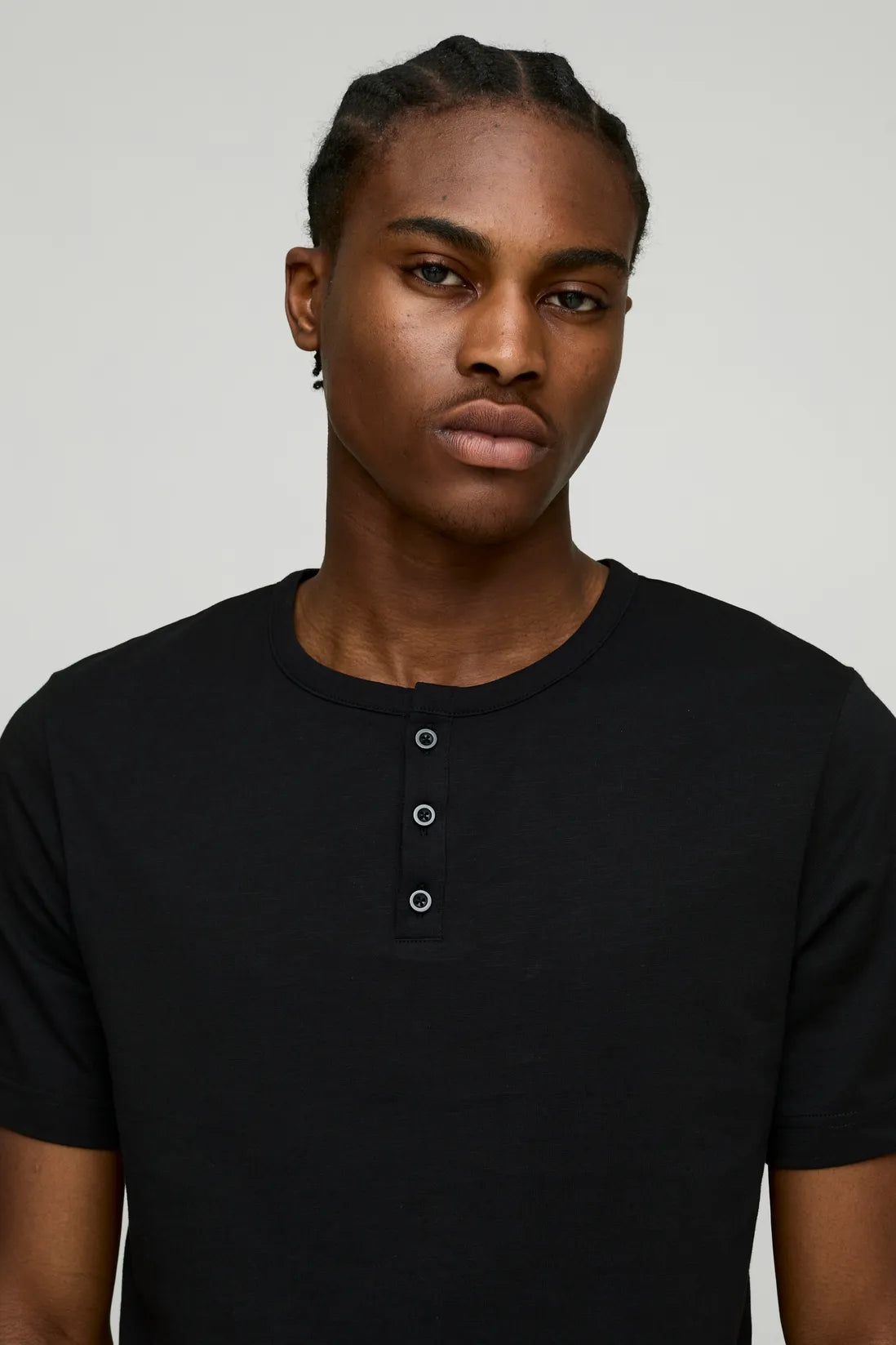 Regular Fit Button Neck Slub T-Shirt