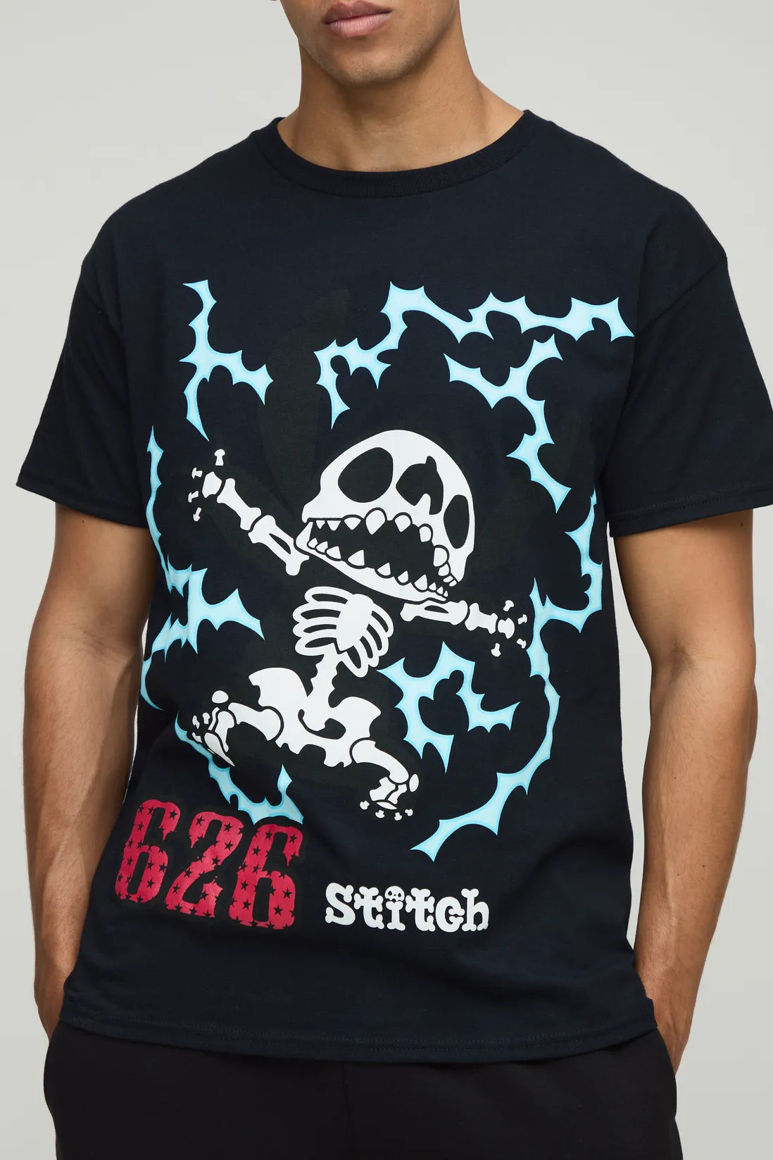 Black Regular Fit Disney Lilo & Stitch License Printed T-Shirt