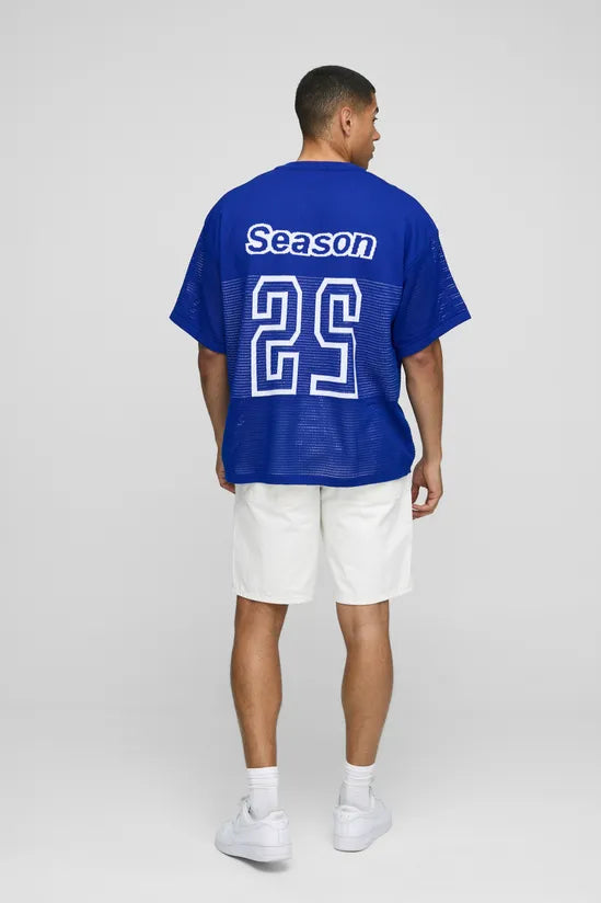 Oversized Fit Varsity V Neck Knitted T-Shirt