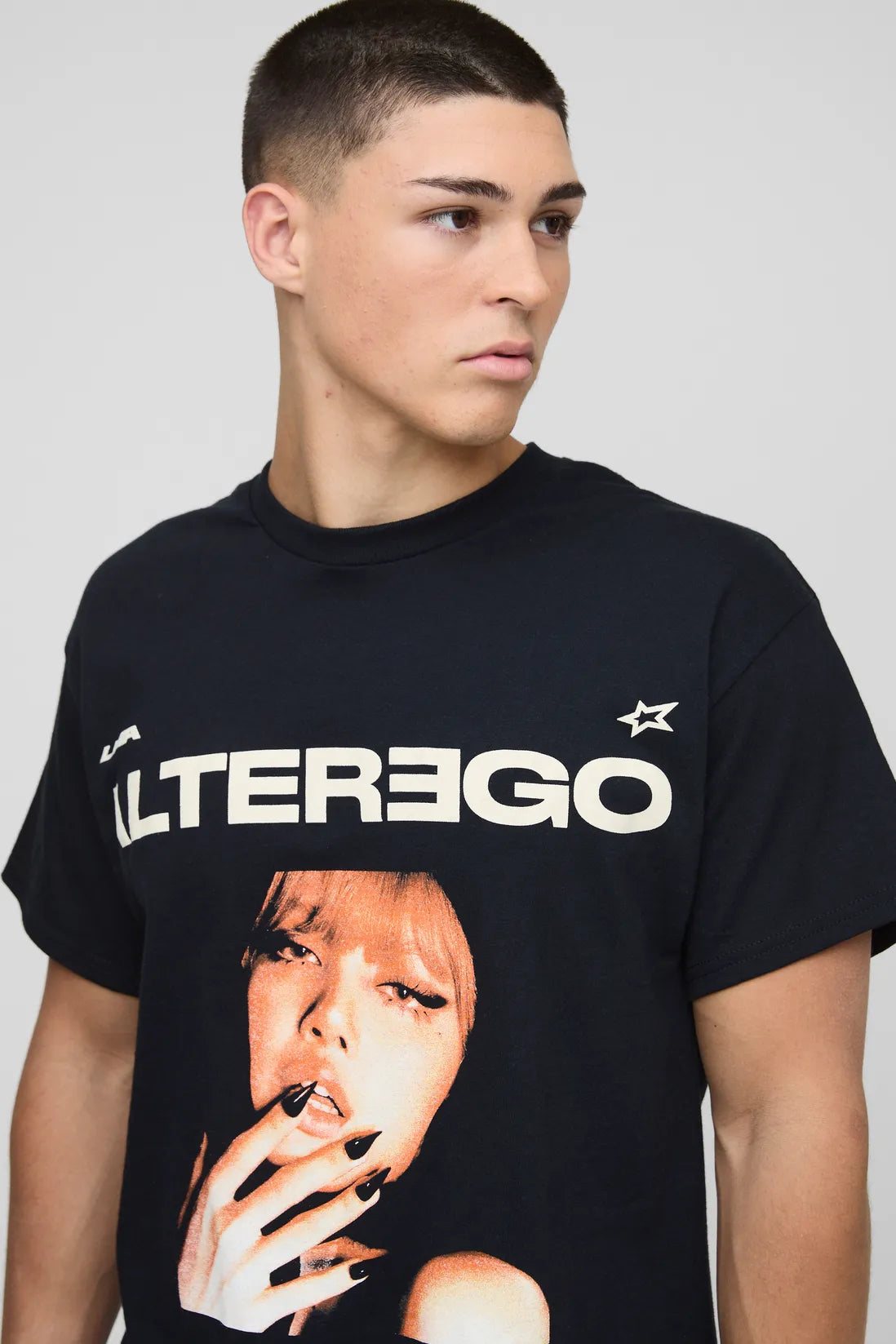 Black Oversized Lisa Alter Ego License Printed T-Shirt
