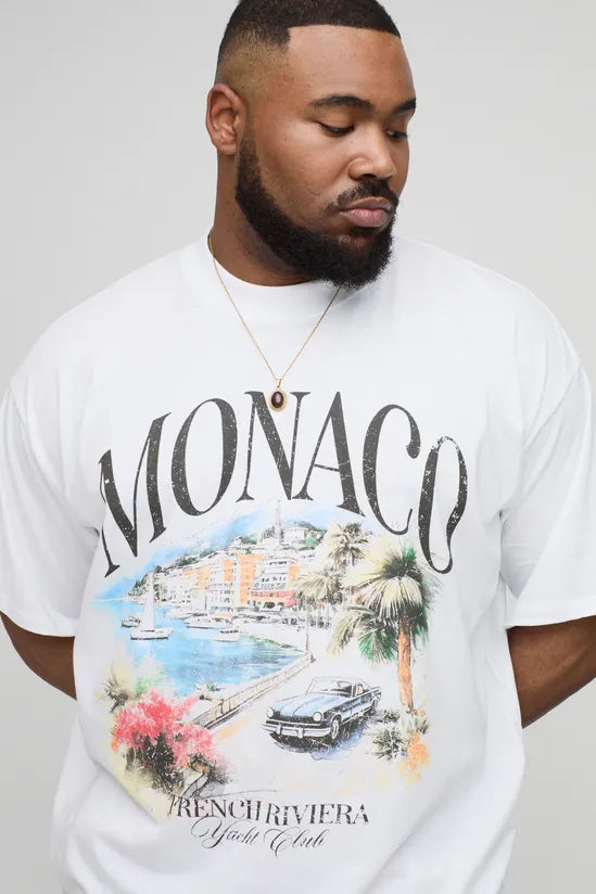 Plus Oversized Extended Neck Monaco Landscape Print T-Shirt