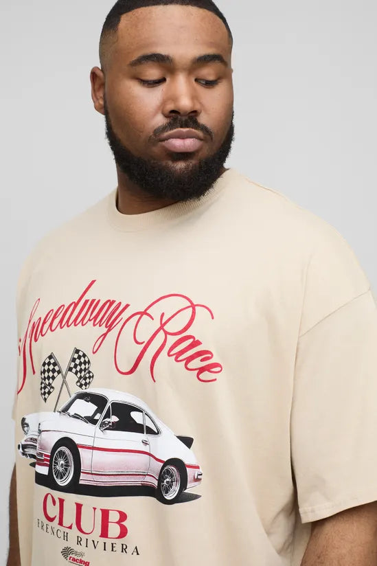Plus Oversized Vintage Car Print T-Shirt