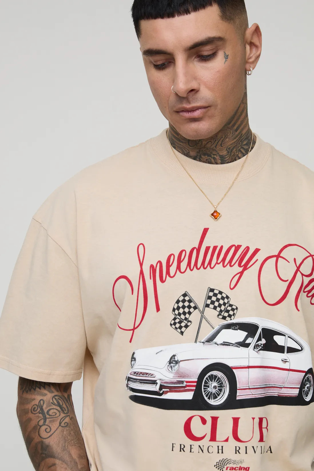 Tall Oversized Vintage Car Print T-Shirt