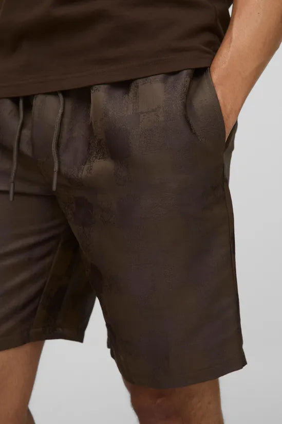 Elasticated Waist Relaxed Fit Satin Textured Shorts