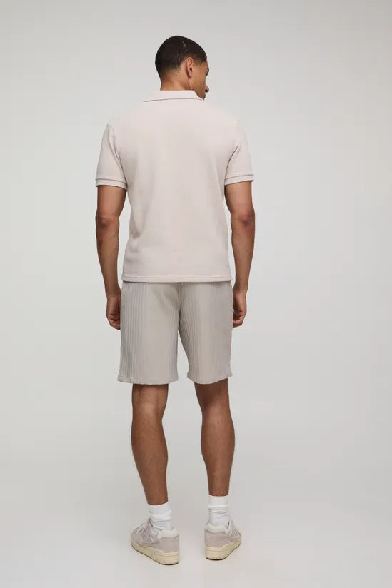 Elasticated Waist Relaxed Fit Textured Stripe Shorts