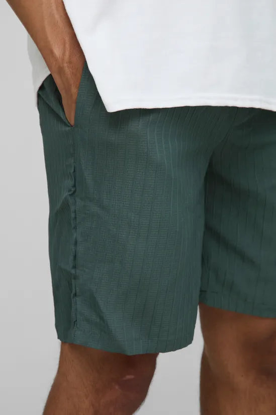 Elasticated Waist Relaxed Fit Textured Stripe Shorts