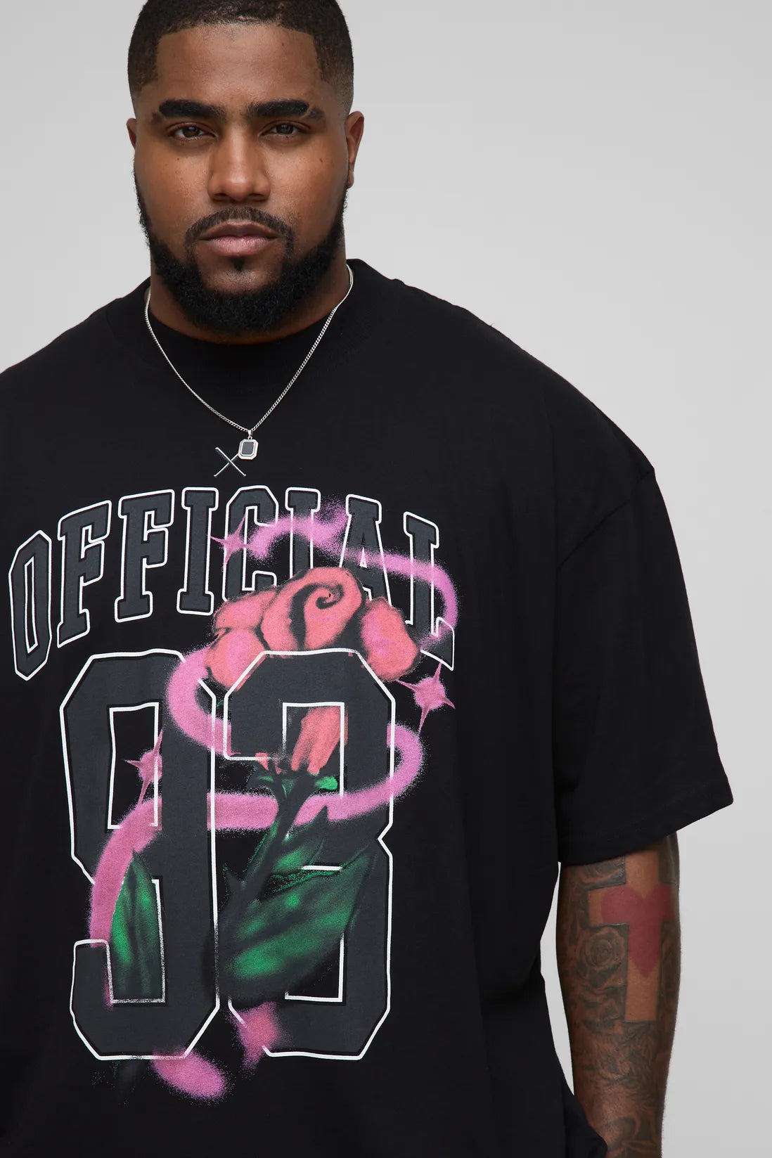 Plus Oversized Extended Neck Official Floral Print T-Shirt