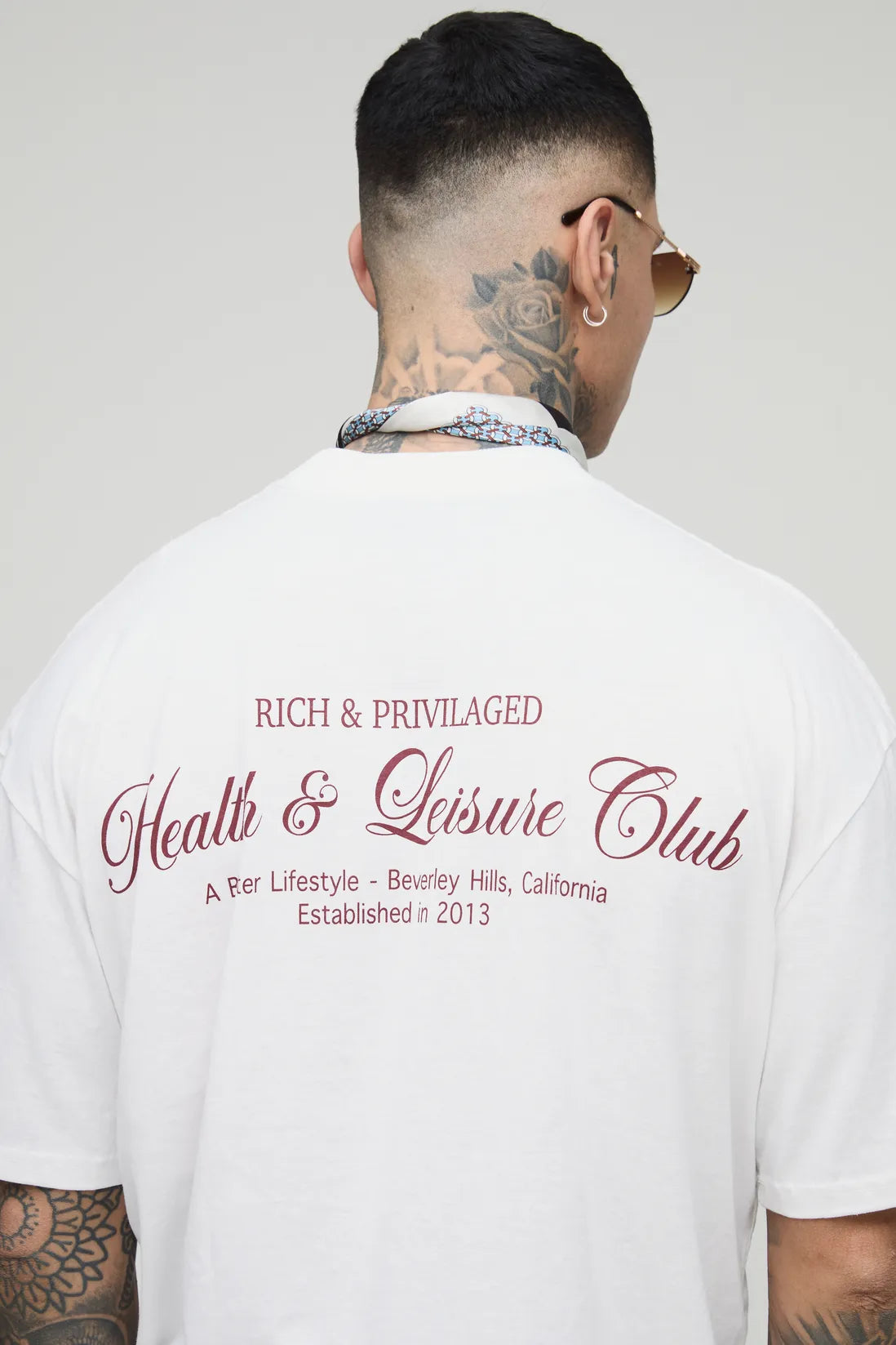 Tall Oversized Extended Neck Health & Leisure Club Print T-Shirt