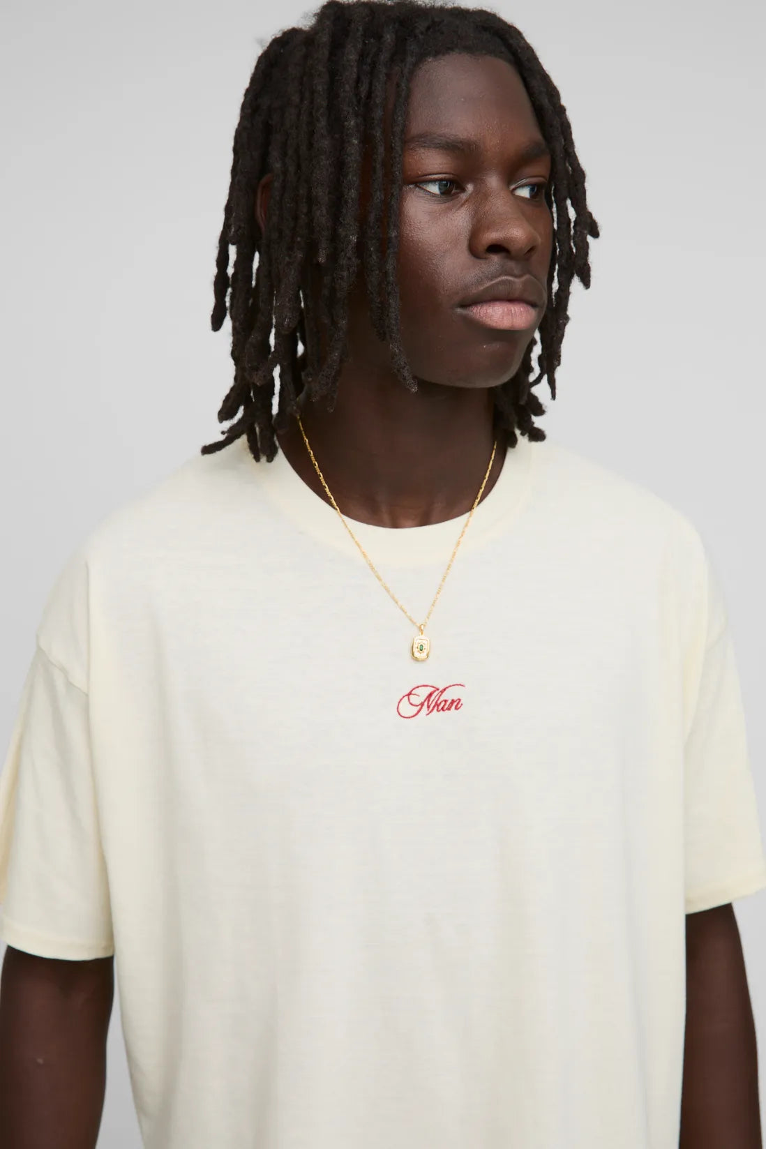 Ecru Oversized Embroidered MAN T-Shirt